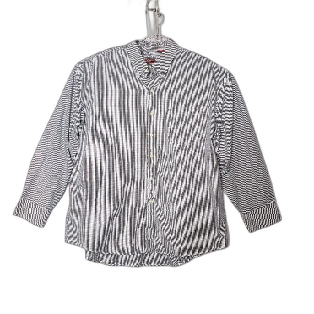 IZOD Luxury Sport Blue and White Button Down Dress Shirt Mens Size XXL